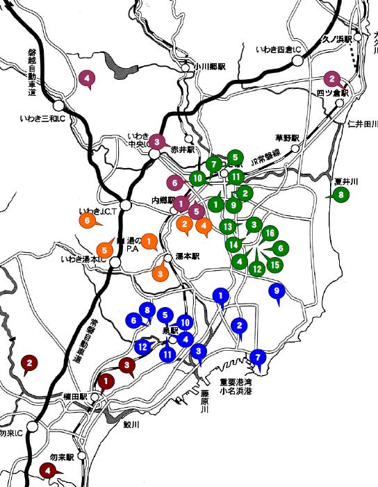 いわき市の主な公園の位置図