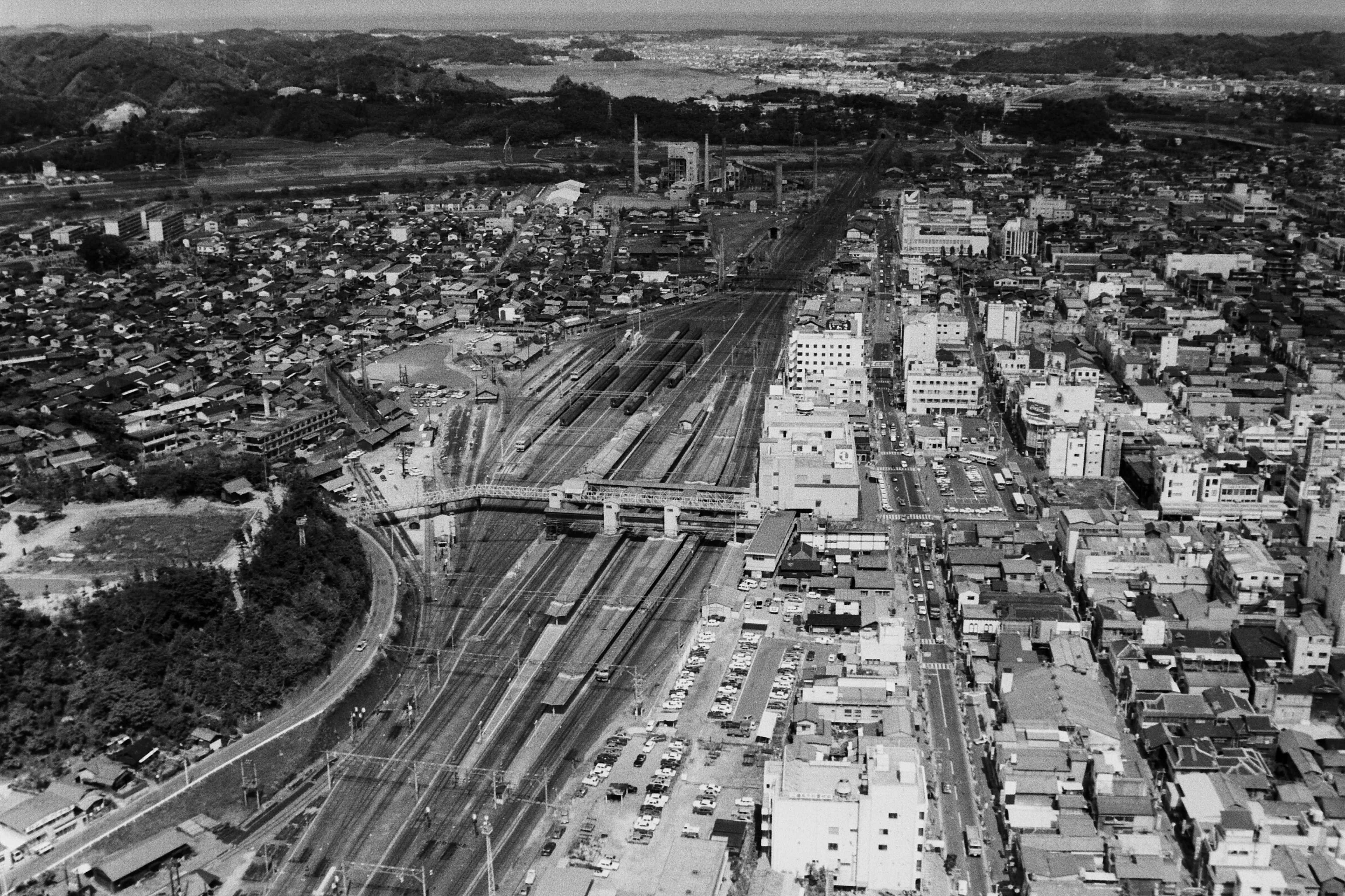 9 平駅周辺市街(昭和50年代初め、いわき市撮影)