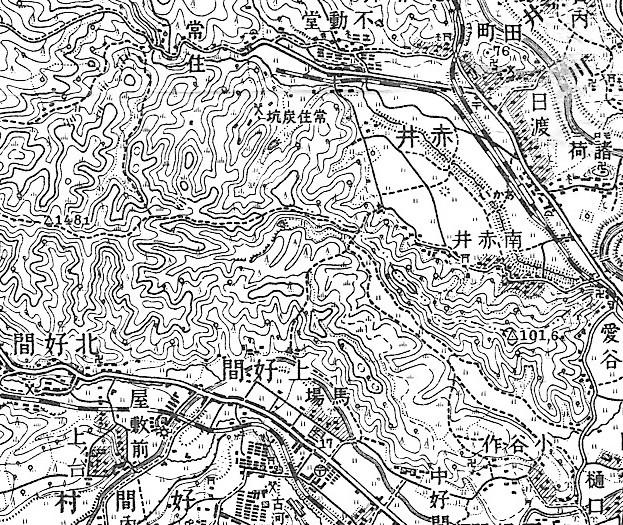 ■地図1  後の「いわき好間中核工業団地」となる平市大字赤井と好間村に横たわる丘陵地　〔1.50,000地形図　平(昭和27年応急修正)  国土地理院発行〕