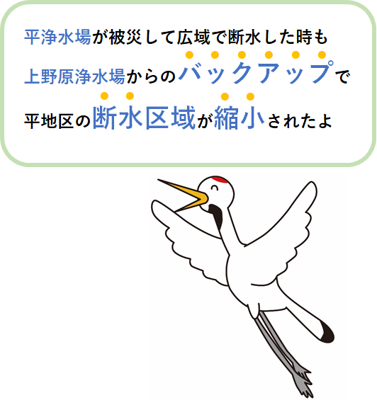 平浄水場が被災して広域で断水した時も上野原浄水場からのバックアップで平地区の断水区域が解消